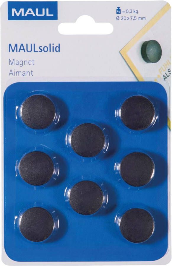 Maul magneet Solid 20 mm trekkracht 300 gr blister van 8 stuks zwart