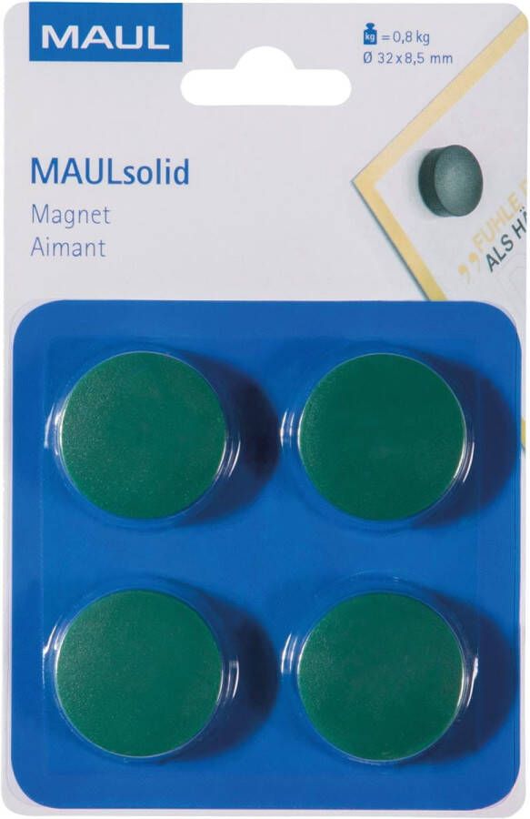 Maul magneet Solid 32 mm trekkracht 800 gr blister van 4 stuks groen