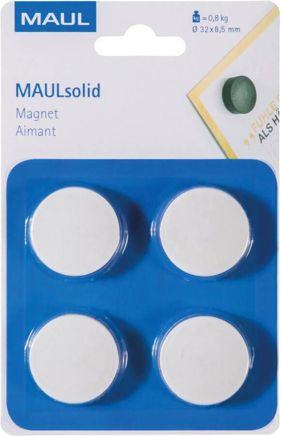 Maul magneet Solid 32 mm trekkracht 800 gr blister van 4 stuks wit