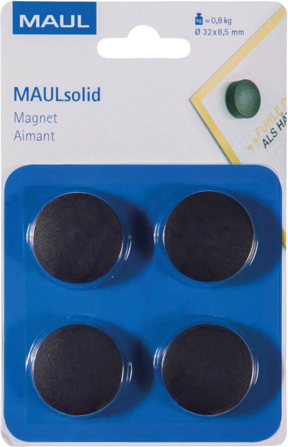 Maul magneet Solid 32 mm trekkracht 800 gr blister van 4 stuks zwart