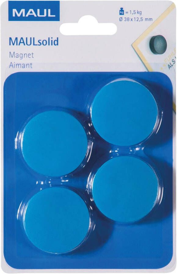 Maul magneet Solid 38 mm trekkracht 1 5 kg blister van 4 stuks blauw