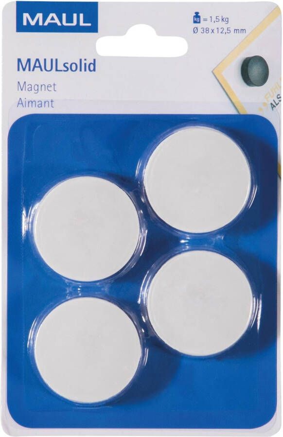 Maul magneet Solid 38 mm trekkracht 1 5 kg blister van 4 stuks wit