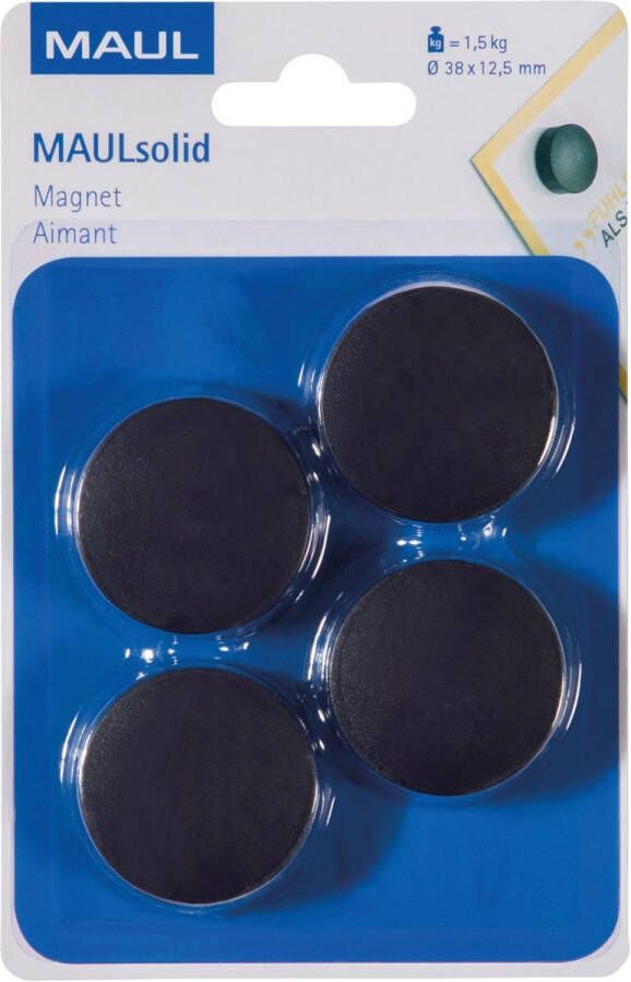 Maul magneet Solid 38 mm trekkracht 1 5 kg blister van 4 stuks zwart
