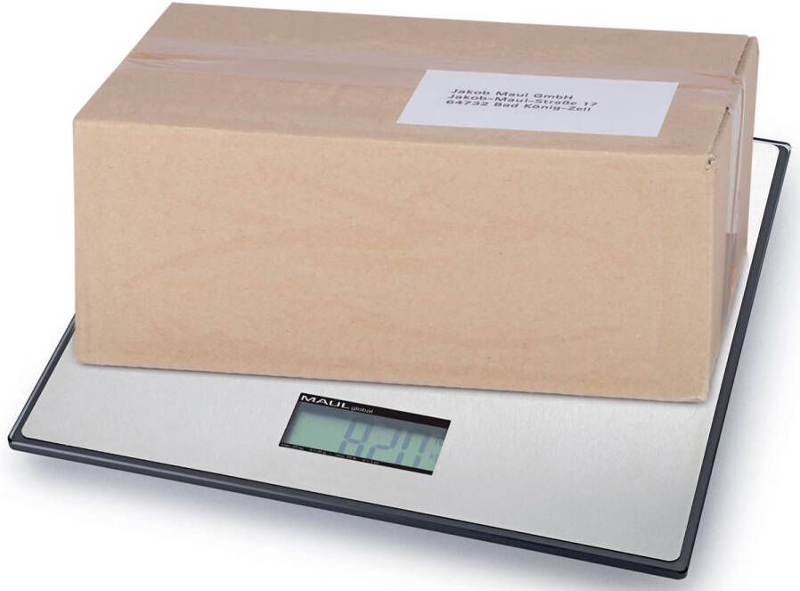 Maul pakketweegschaal Global 25kg ( 20gr) incl. batterij. Weegplateau 32x32cm weegt kg en lb