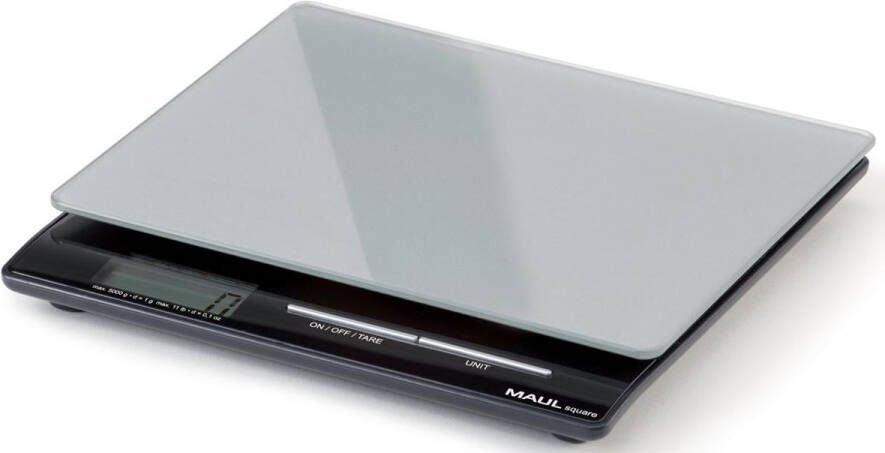 Maul postweegschaal Square 5 kg ( 1gr) incl. batterij met glazen weegplateau
