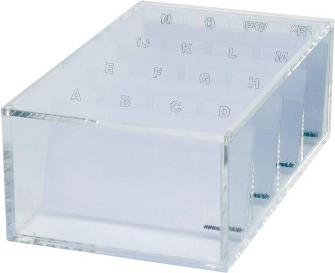 Maul visitekaartbox acryl met deksel incl. index 11.4x19x7.2cm