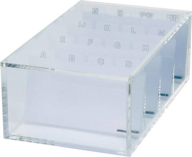 Maul visitekaartbox acryl met deksel incl. index 11.4x19x7.2cm