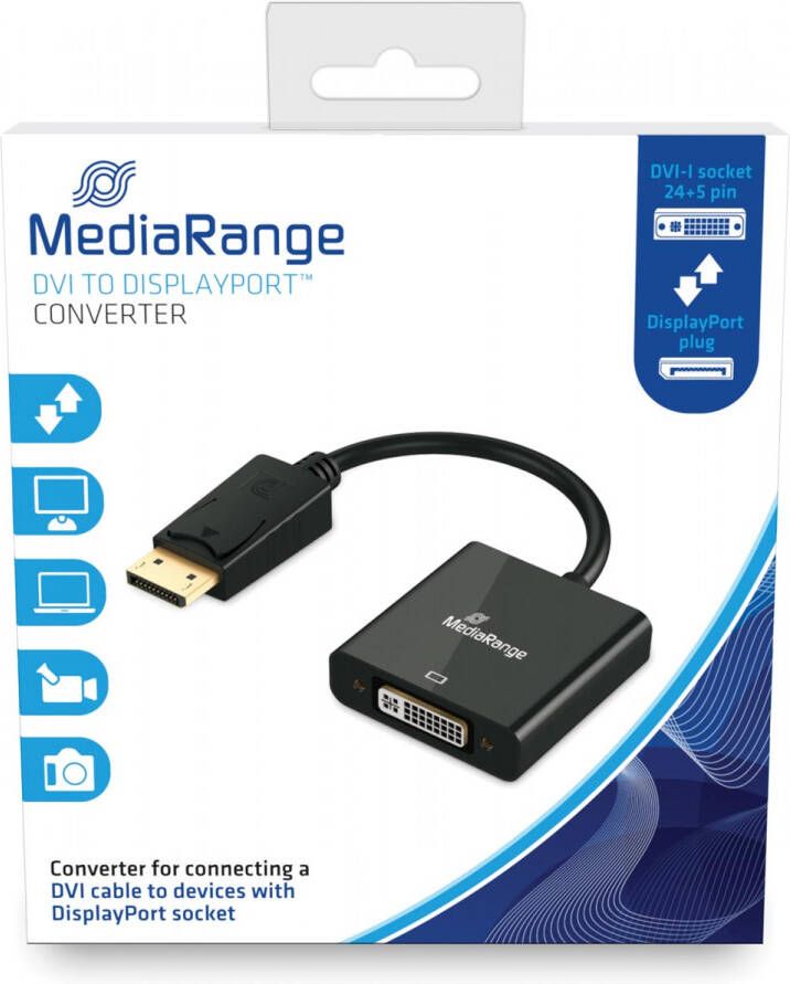 MediaRange DVI naar DisplayPort Converter vergulde contacten DVI-I-contrastekker (24+5-polig) DP-stekker 15cm