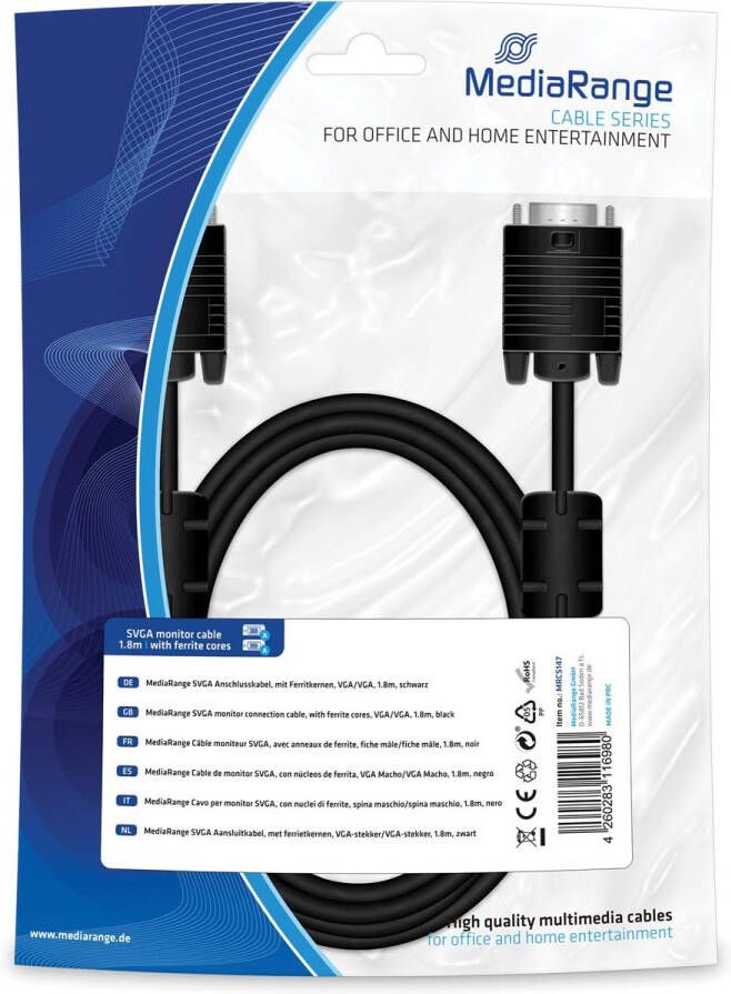 MediaRange SVGA monitor connection cable with ferrite cores VGA VGA 1.8m black