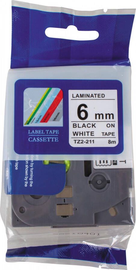Merkloos Compatible tape voor Brother P touch 6 mm zwart op wit