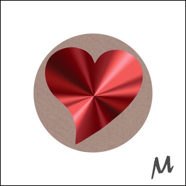 Merkloos Etiket bedrukt op rol diameter 39 mm 500 stuks kraft Love hartje