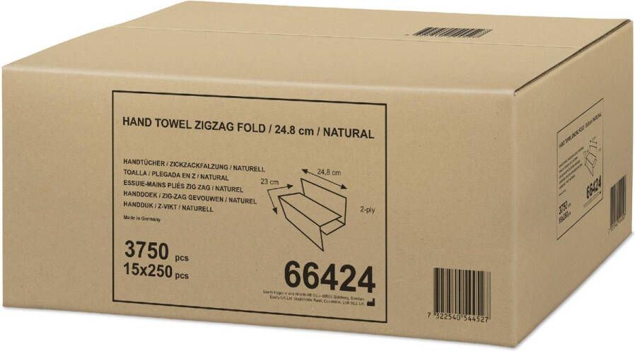Merkloos Handdoek ZZ-vouw Natural 250 vel pak van 15 stuks