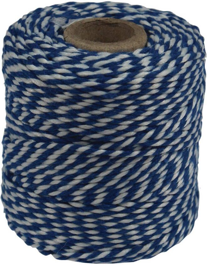 Merkloos Katoentouw blauw-wit klos van 50 g ongeveer 55 m