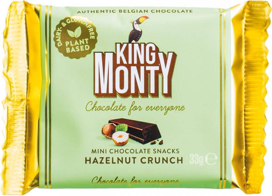 Merkloos King Monty chocolade Hazelnut Crunch snack van 33 g pak van 12 stuks