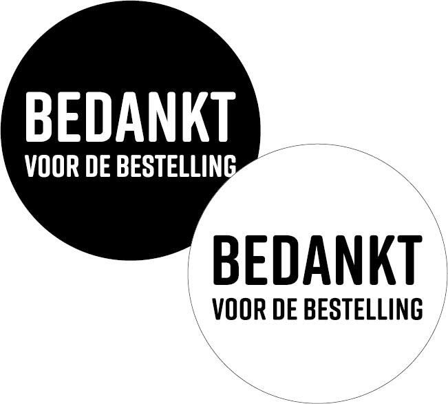 Merkloos KP etiket "Bedankt voor de bestelling" diameter 40 mm 2 varianten rol van 250 stuks