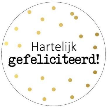 Merkloos KP etiket "Hartelijk gefeliciteerd + stippen" diameter 40 mm rol van 250 stuks