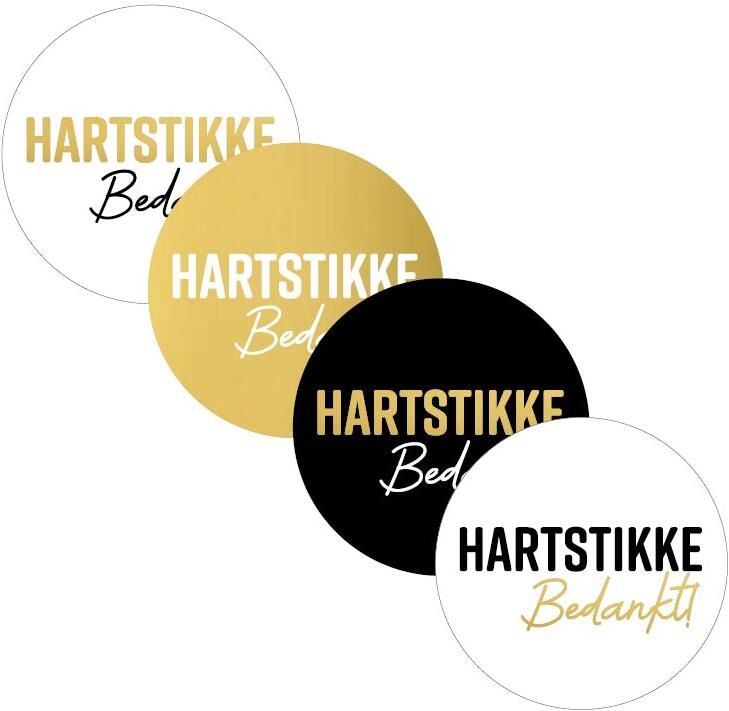 Merkloos KP etiket "Hartstikke Bedankt" diameter 40 mm 4 varianten rol van 250 stuks