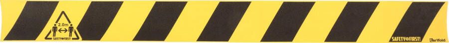 Merkloos Tarifold vloersticker houd 2 meter afstand (ook voor ruwe vloer) ft 80 x 8 cm geel zwart