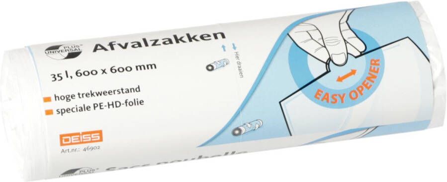 Merkloos Universal Plus vuilniszak 10 micron ft 60 x 60 cm 35 liter wit rol van 50 stuks