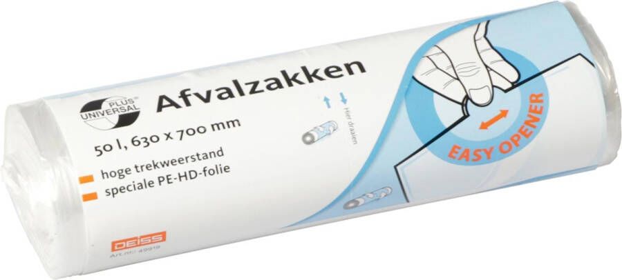 Merkloos Universal Plus vuilniszak 10 micron ft 63 x 70 cm 50 liter wit rol van 50 stuks