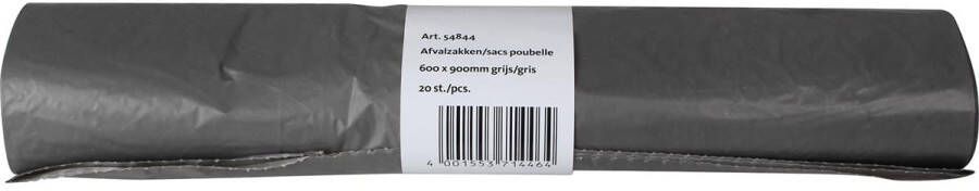 Merkloos Vuilniszak 25 micron ft 60 x 90 cm 70 liter grijs rol van 20 stuks