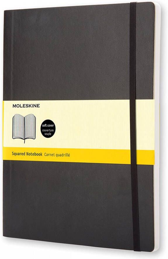 Moleskine notitieboek ft 19 x 25 cm geruit soepele cover 192 blad zwart