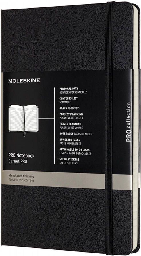 Moleskine notitieboek professional ft 13 x 21 cm gelijnd harde cover 240 blad zwart