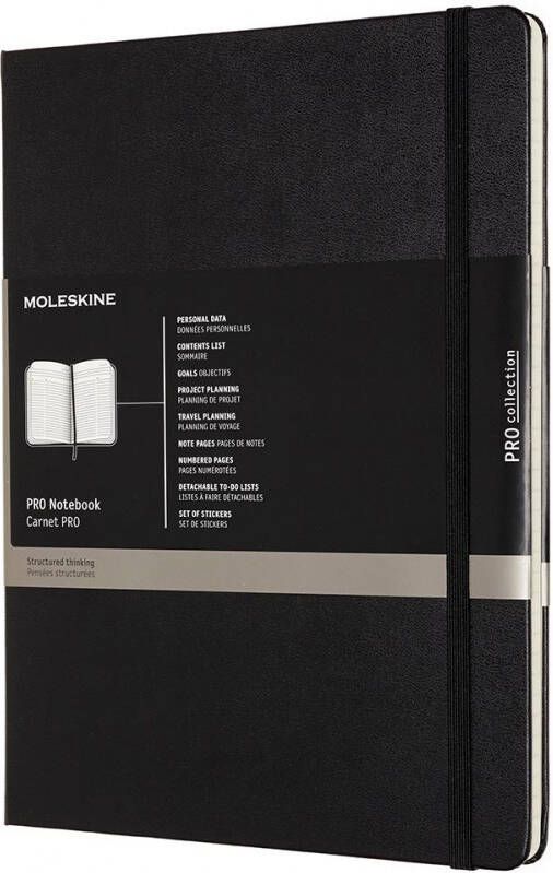 Moleskine notitieboek professional ft 19 x 25 cm gelijnd harde cover 189 blad zwart