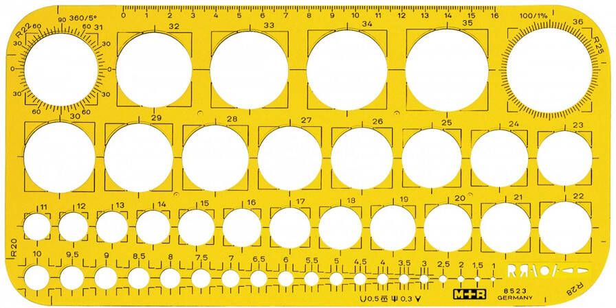 M&R Sjabloon M+R 852306 cirkels 1-36mm transparant geel