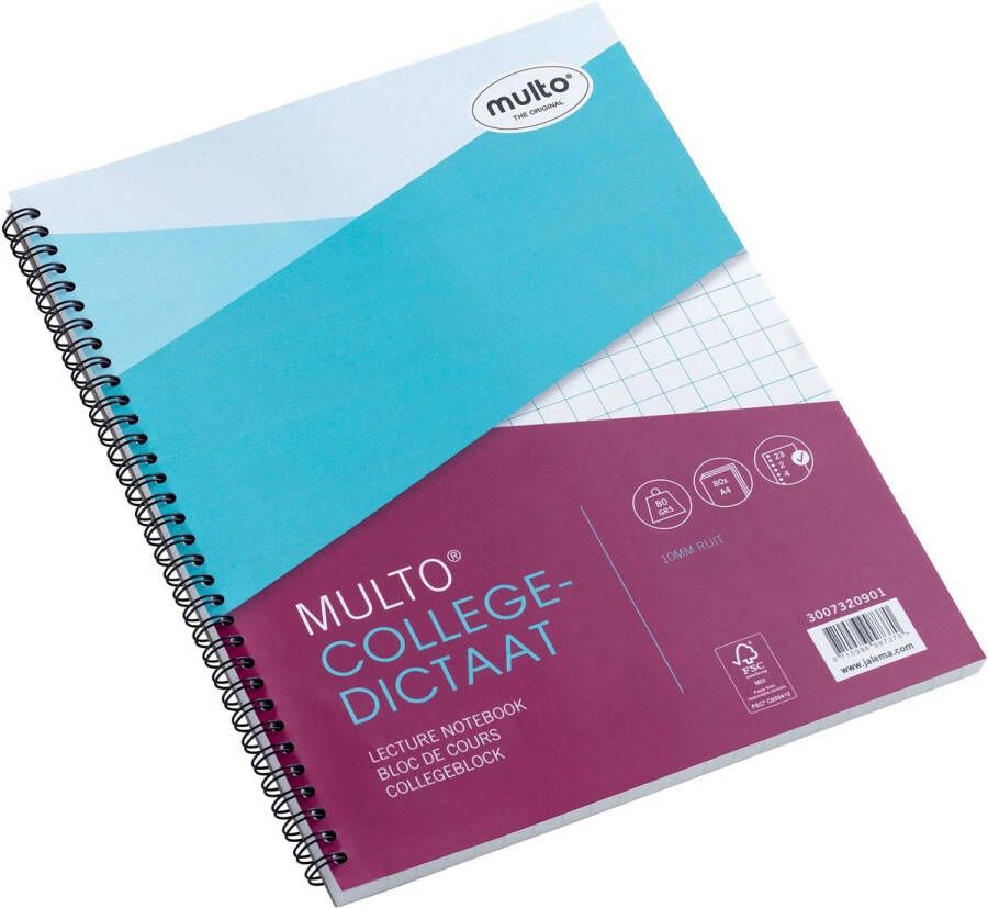 Multo Collegeblok A4 ruit 10x10mm 23-gaats 160 pagina's 80gr wit