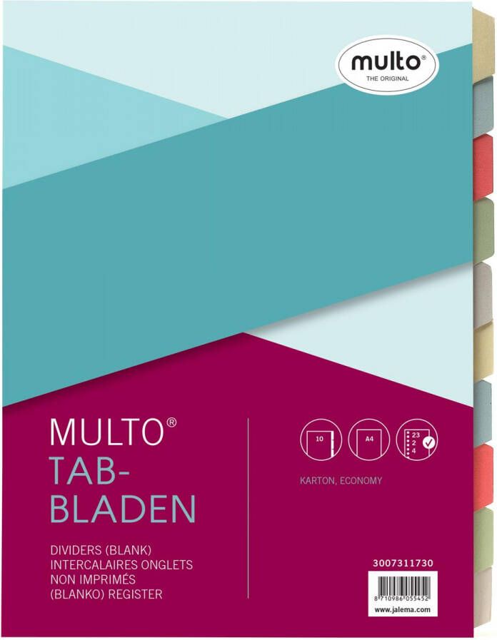 Multo Jalema Economy tabbladen ft A4 2- 4- en 23 gaatsperforatie geassorteerde kleuren per set