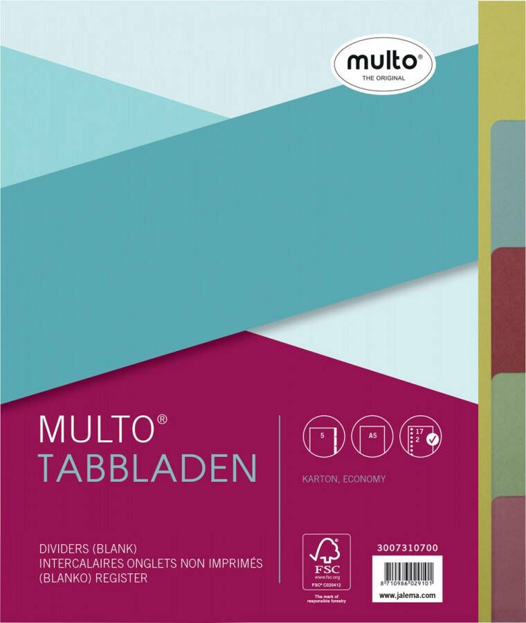 Multo tabbladen ft A5 5-delig 17-gaatsperforatie karton van 250 g m²