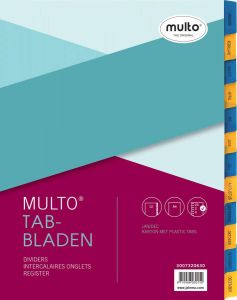 Multo tabbladen voor ft A4 23-gaatsperoforatie uit karton 12 tabs jan-dec geel blauw