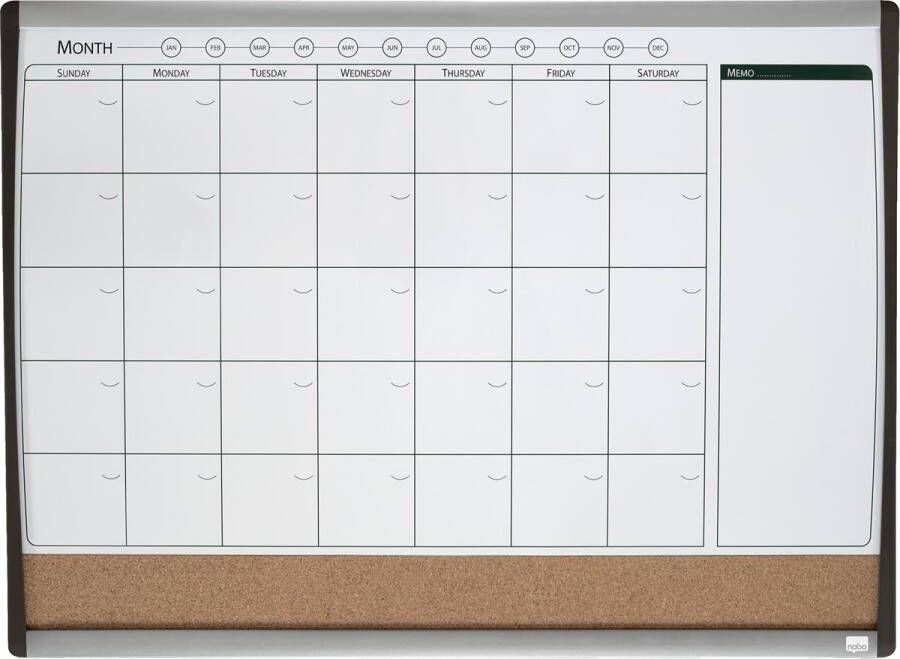 Nobo combibord kurk en magnetische whiteboard maandplanner ft 58 5 x 43 cm