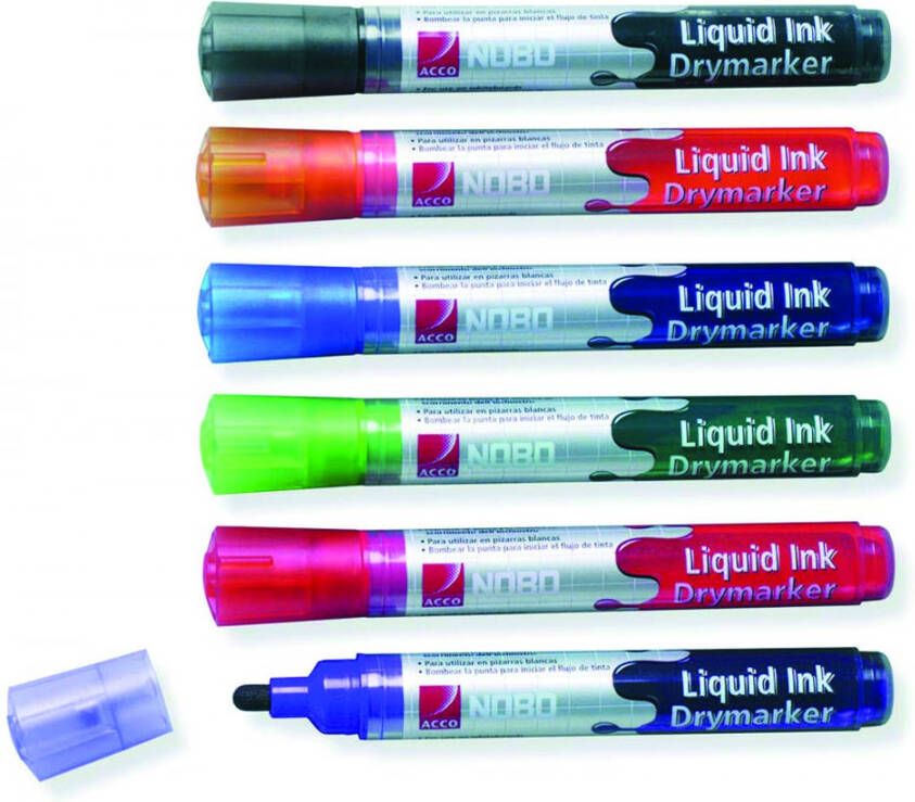 OfficeTown Nobo Drywipe Markers met vloeibare inkt pak van 6 stuks