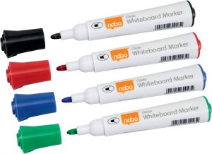 Nobo Glide whiteboardmarker pak van 4 stuks geassorteerde kleuren op blister