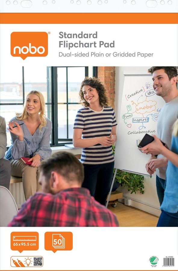 Nobo flipchartpapier standaard ft 65 x 95 cm blanco geruit rol van 50 vel