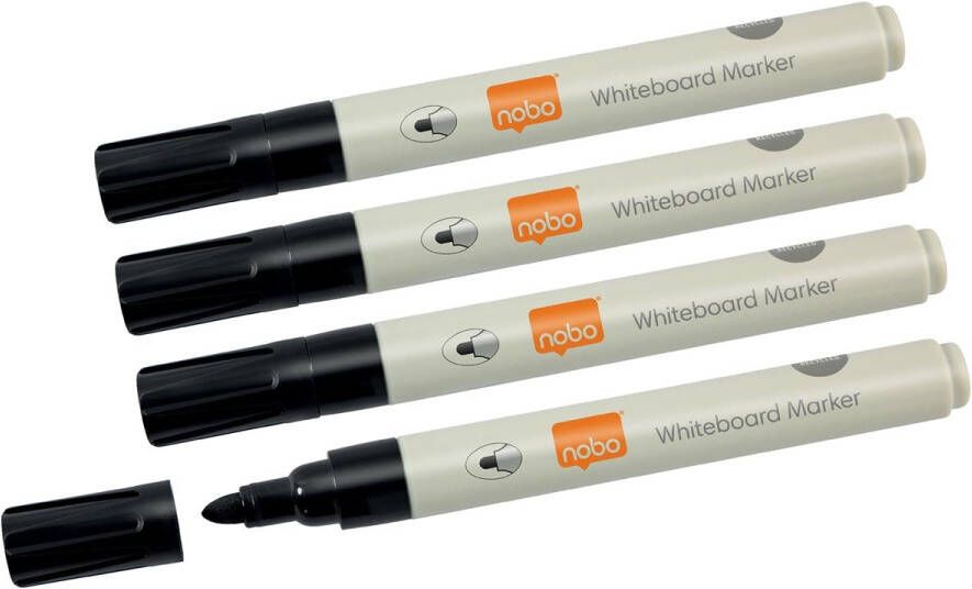 Nobo whiteboardmarker ronde punt schrijfbreedte 3 mm etui van 4 stuks zwart