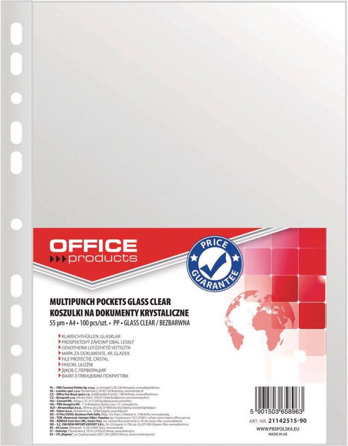 Office Products geperforeerde showtas ft A4 55 micron glashelder pak van 100 stuks