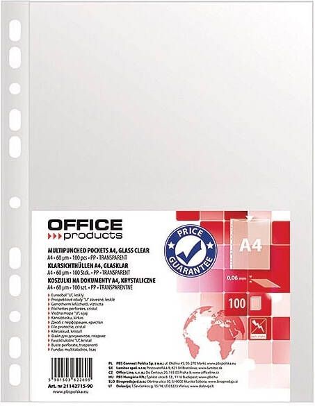 Office Products geperforeerde showtas ft A4 60 micron glashelder pak van 100 stuks
