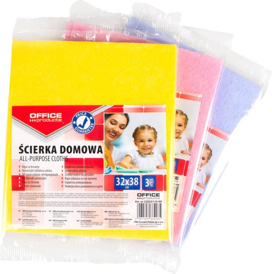 Office Products huishouddoekjes universeel ft 32 x 38 cm geassorteerde kleuren pak van 3 stuks