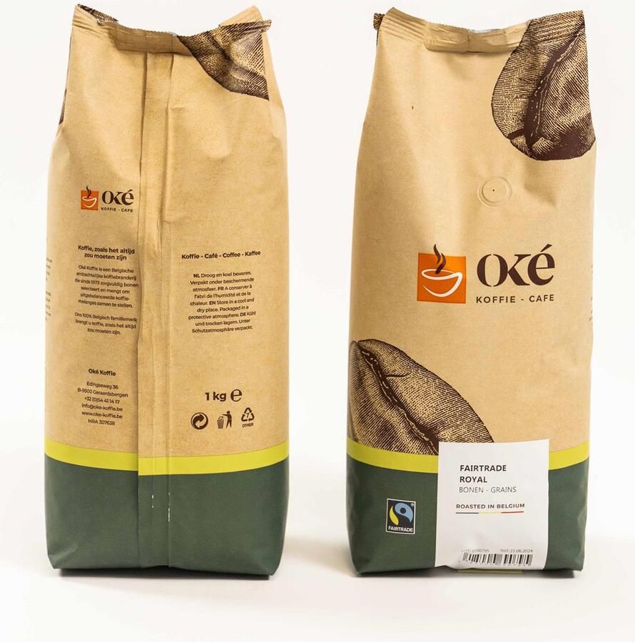 OKE Koffie Oké koffiebonen zak van 1 kg Fairtrade Royal