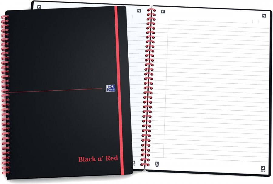 Oxford BLACK N&apos; RED spiraalblok kunststof 140 bladzijden ft A4 gelijnd