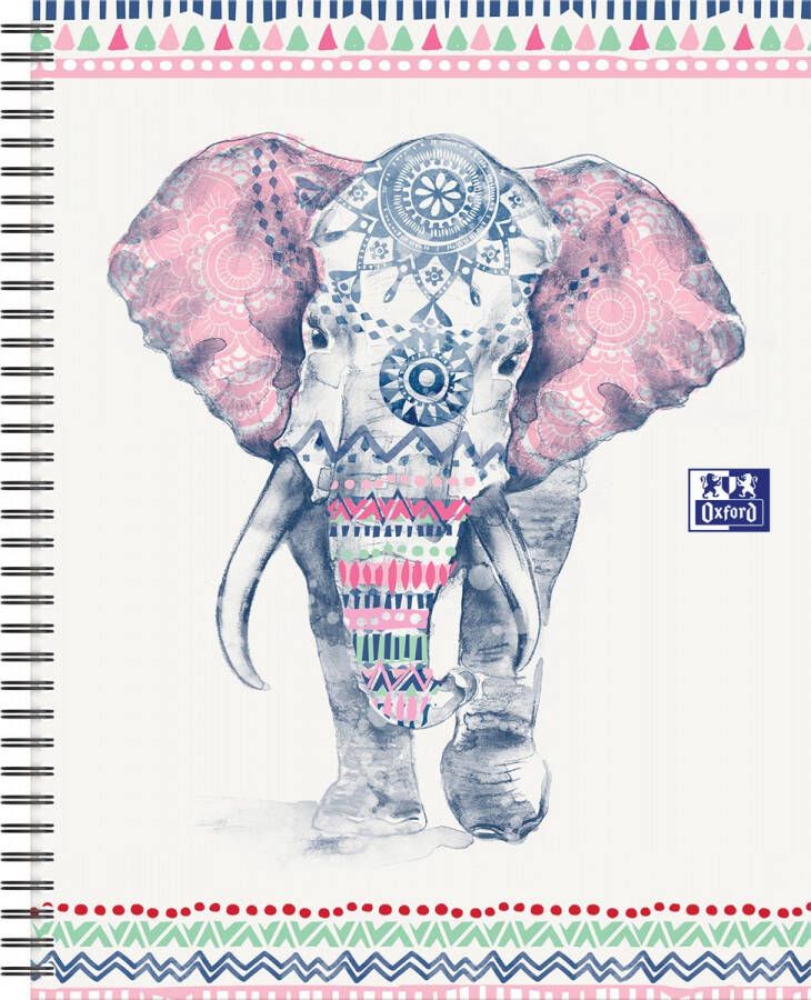 Oxford Boho Chic spiraalblok ft A4+ 120 bladzijden geruit 5 mm olifant