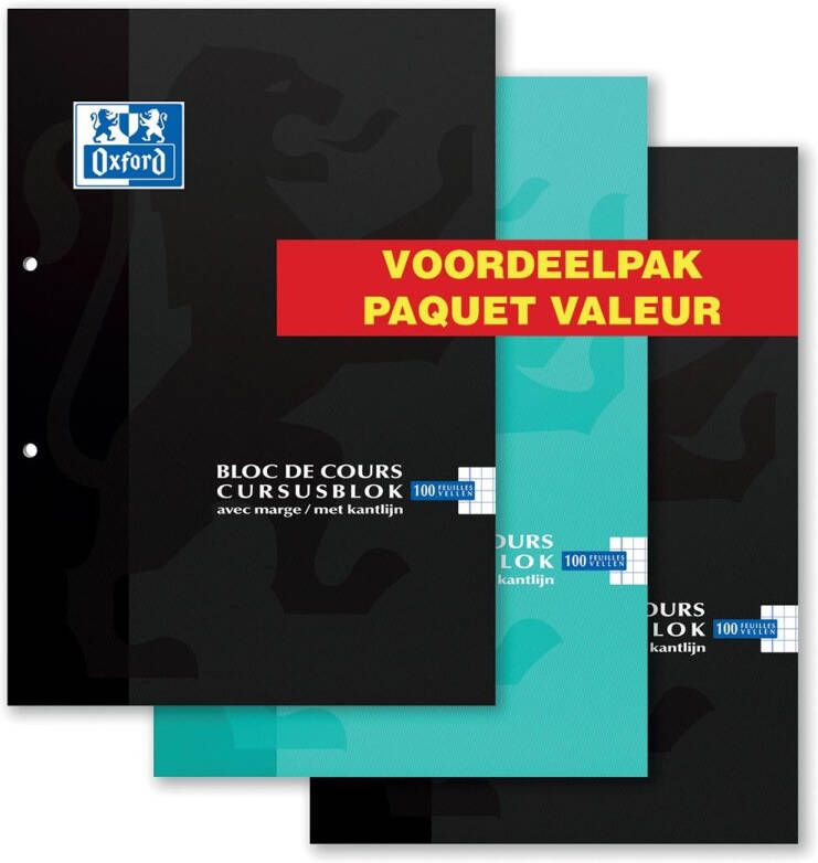 Oxford cursusblok voordeelpak van 3 stuks geassorteerde kleuren ft A4 100 vel geruit 5 mm - Foto 2