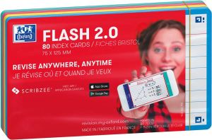 Oxford Flash 2.0 flashcard starterkit gelijnd A7 assorti pak van 80 vel