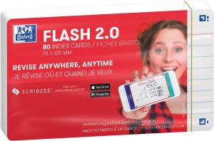 Oxford Flash 2.0 flashcard starterkit gelijnd A7 wit pak van 80 vel