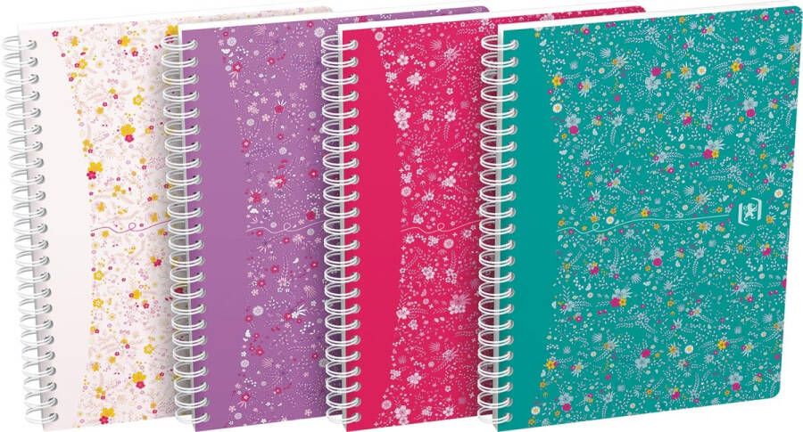 Oxford Floral hardcover spiraalschrift ft A5 60 vel geruit 5 mm 4 geassorteerde designs
