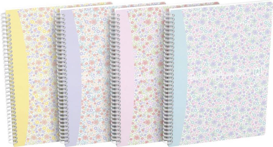 Oxford Floral hardcover spiraalschrift ft B5 60 vel geruit 5 mm 3 geassorteerde designs