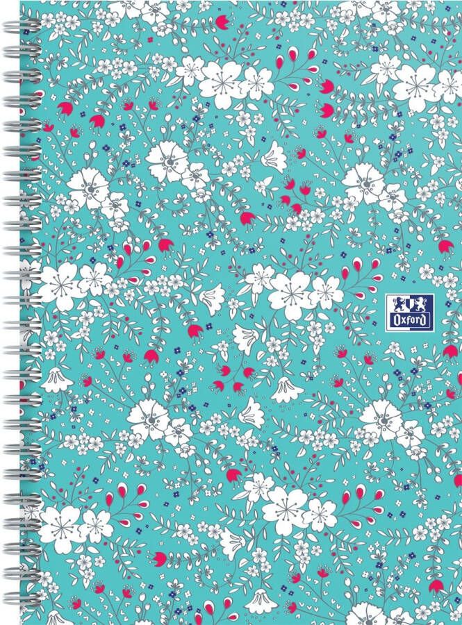 Oxford Floral hardcover spiraalschrift ft B5 60 vel geruit 5 mm turkoois